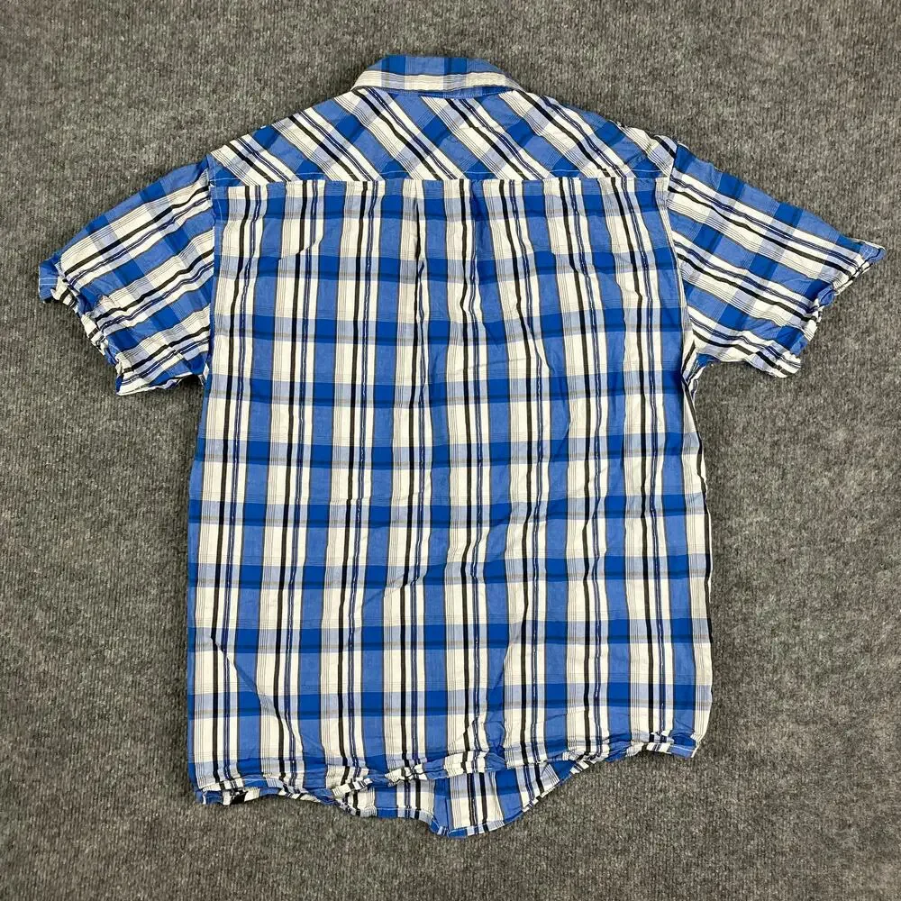 Southpole Shirt Mens XL Blue Plaid‎ Short Sleeve Button-Up Casual Western